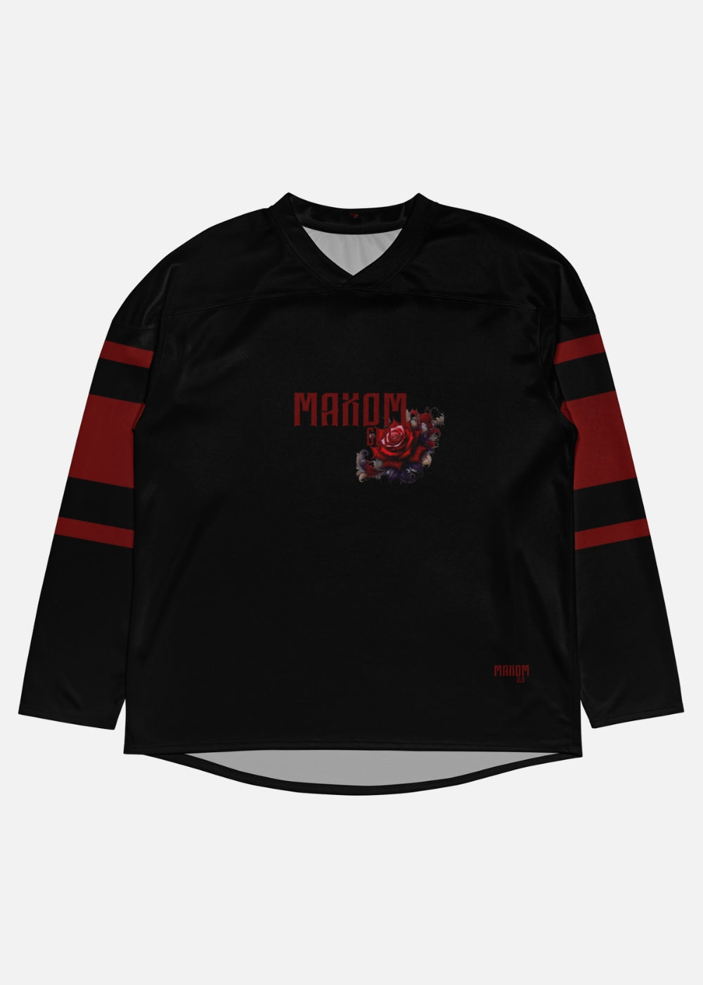 Recycled hockey-style sweatshirt with rose design – unisex streetwear with UPF50+ and eco certifications