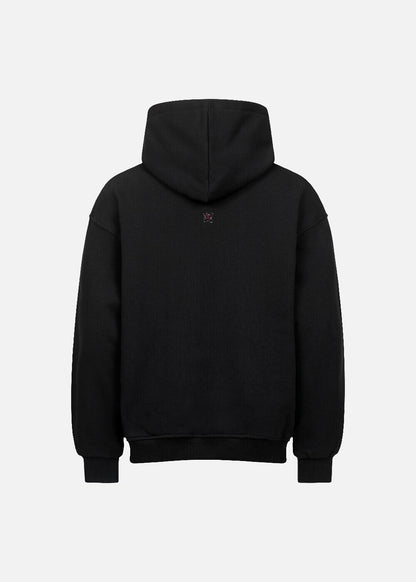 Back of MAXOMclo black Red Obsidian hoodie – heavyweight 380 GSM cotton hoodie with urban streetwear attitude and premium relaxed design.


