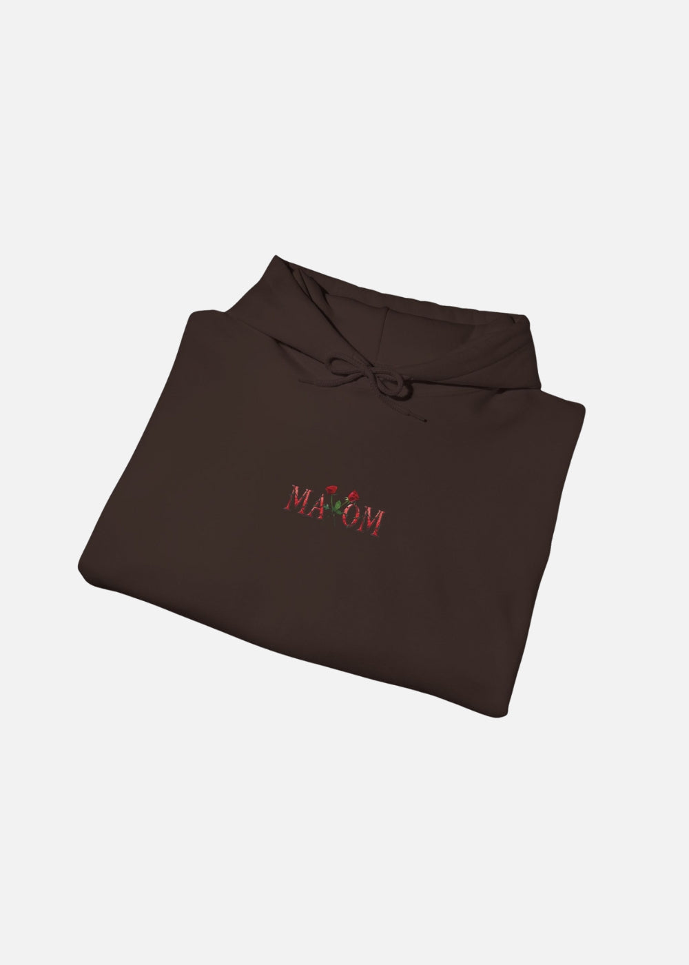 Folded brown hoodie with rose and text graphic – cozy gift-ready motivational sweatshirt