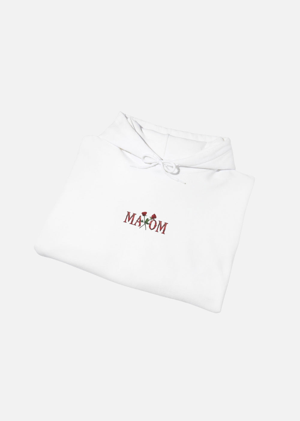 Folded white rose hoodie with floral and text graphic – premium motivational fashion for men and women