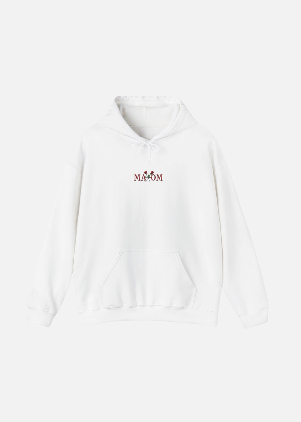 White motivational hoodie with rose graphic – unisex streetwear with clean, uplifting design by MAXOMclo