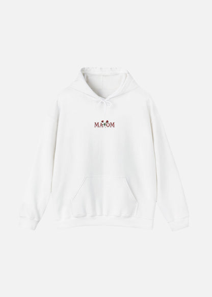 White motivational hoodie with rose graphic – unisex streetwear with clean, uplifting design by MAXOMclo