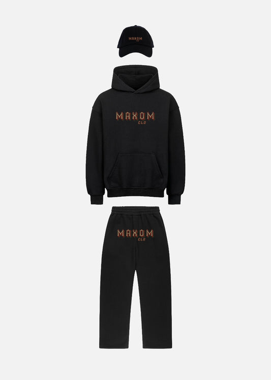 Rose Reaper full black streetwear bundle – oversized hoodie, baggy sweatpants and cap for bold unisex urban fashion