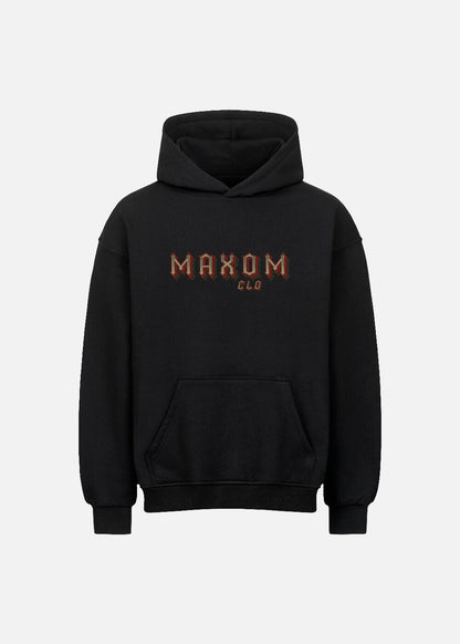 Rose Reaper black oversized hoodie – heavyweight unisex streetwear hoodie with drop shoulders and minimalist cordless design