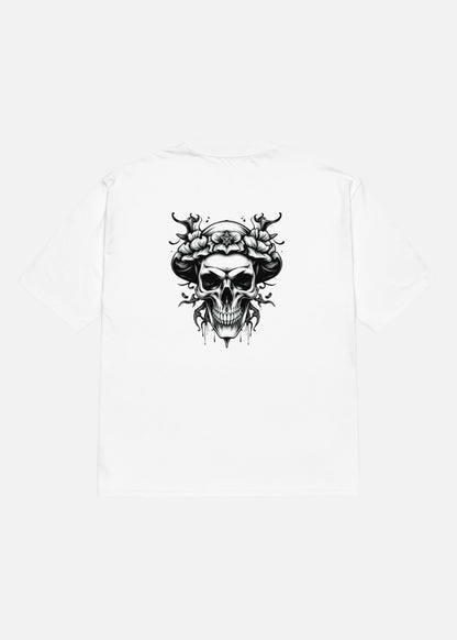 Rear of Skullflow oversized streetwear t-shirt – casual statement piece in the urban essentials collection.

