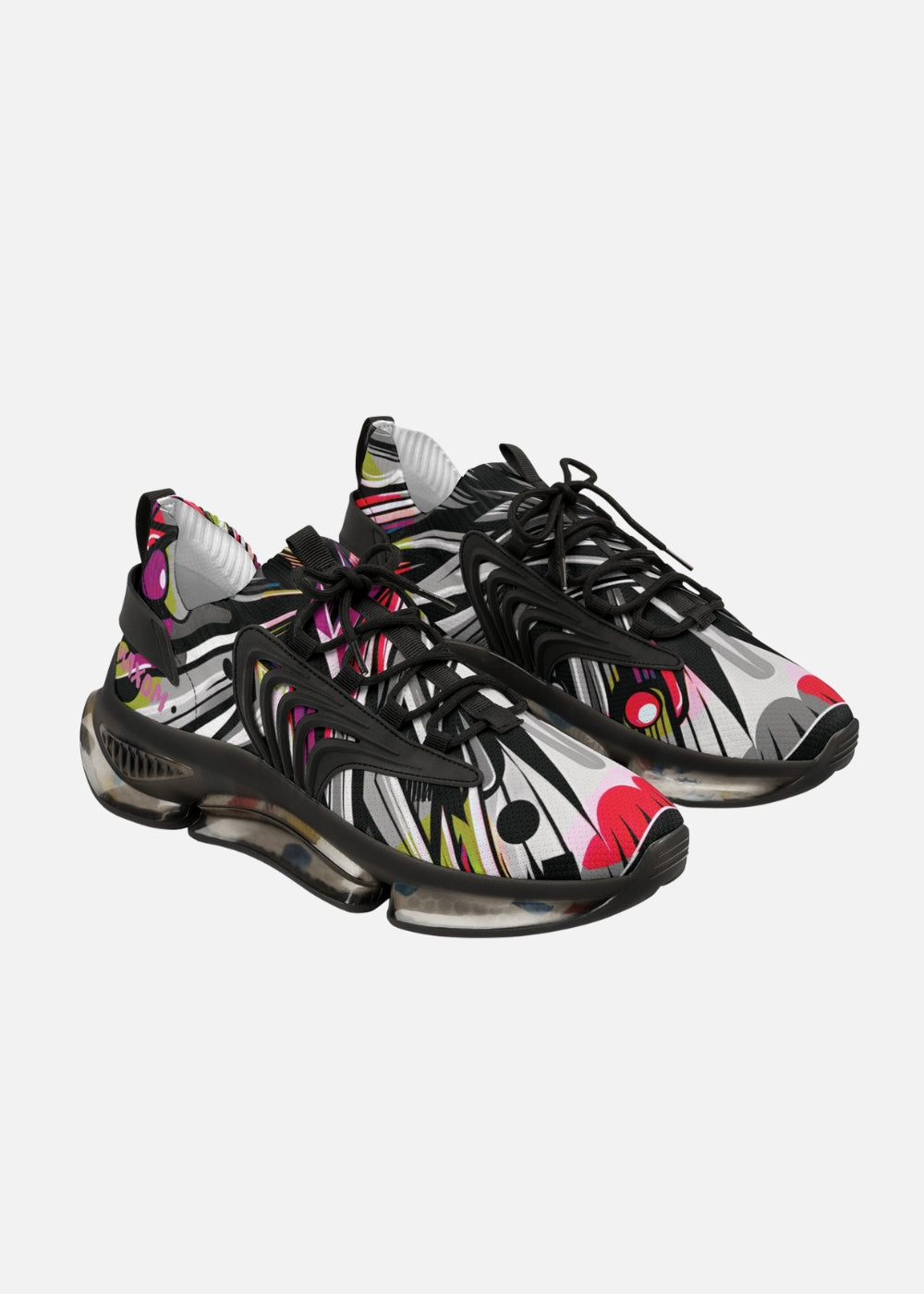Urban black abstract sneakers for men – breathable design with modern streetwear appeal