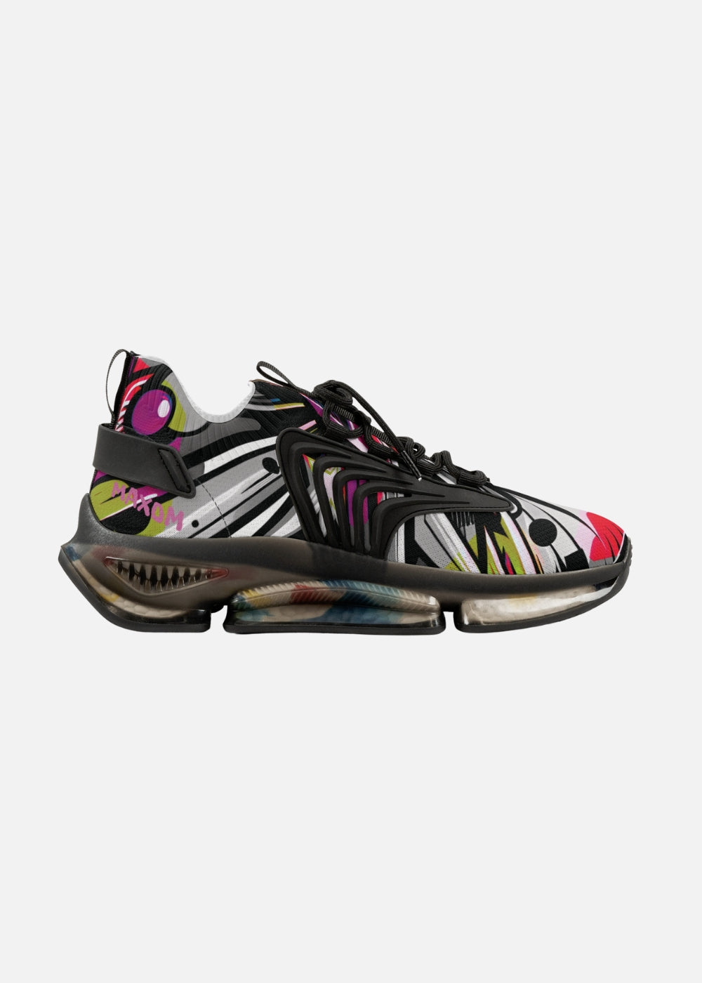 Stylish outer side of black abstract sneakers for men – lightweight and casual-ready