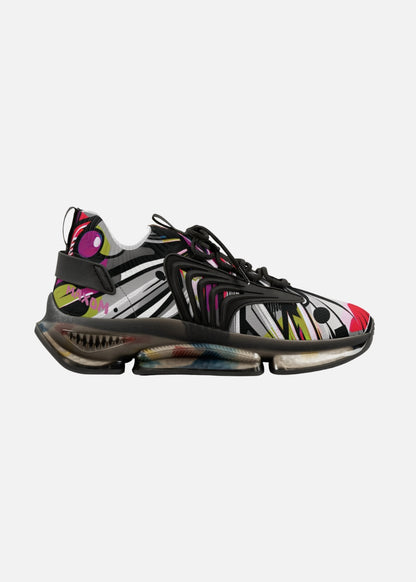 Stylish outer side of black abstract sneakers for men – lightweight and casual-ready