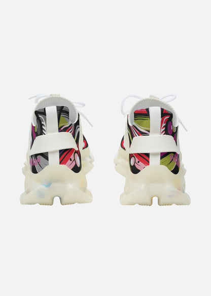 Sleek back view of white abstract sneakers for men – odor-protected and stylish everyday shoes

