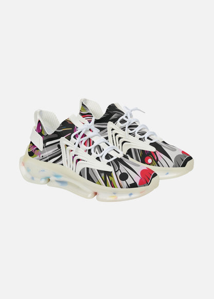 Stylish women’s white sneakers with abstract design – breathable and lightweight streetwear shoe for modern outfits