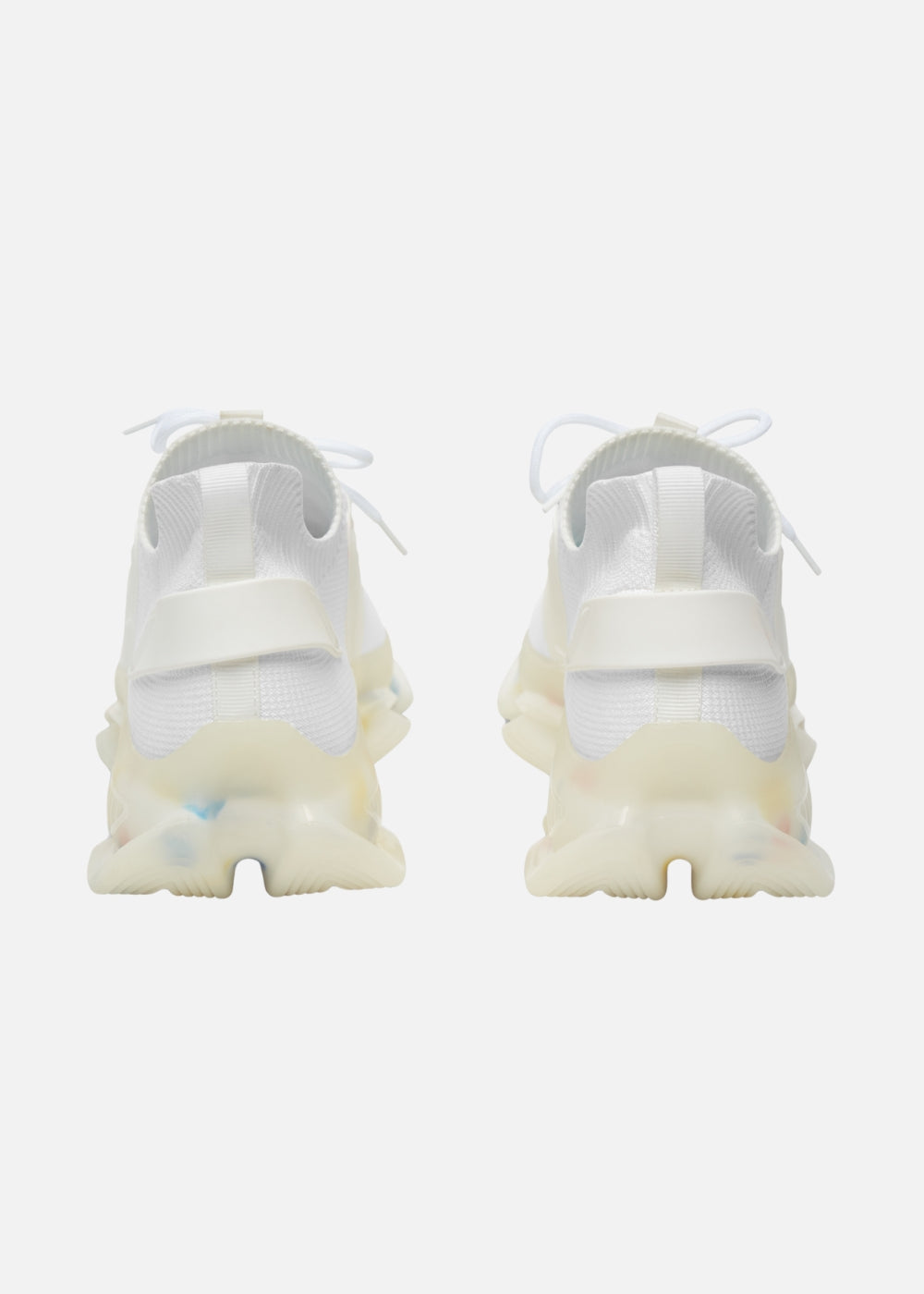 Back view of SoulStride sneakers – minimalist white fashion sneakers with bold heel and translucent sole for women