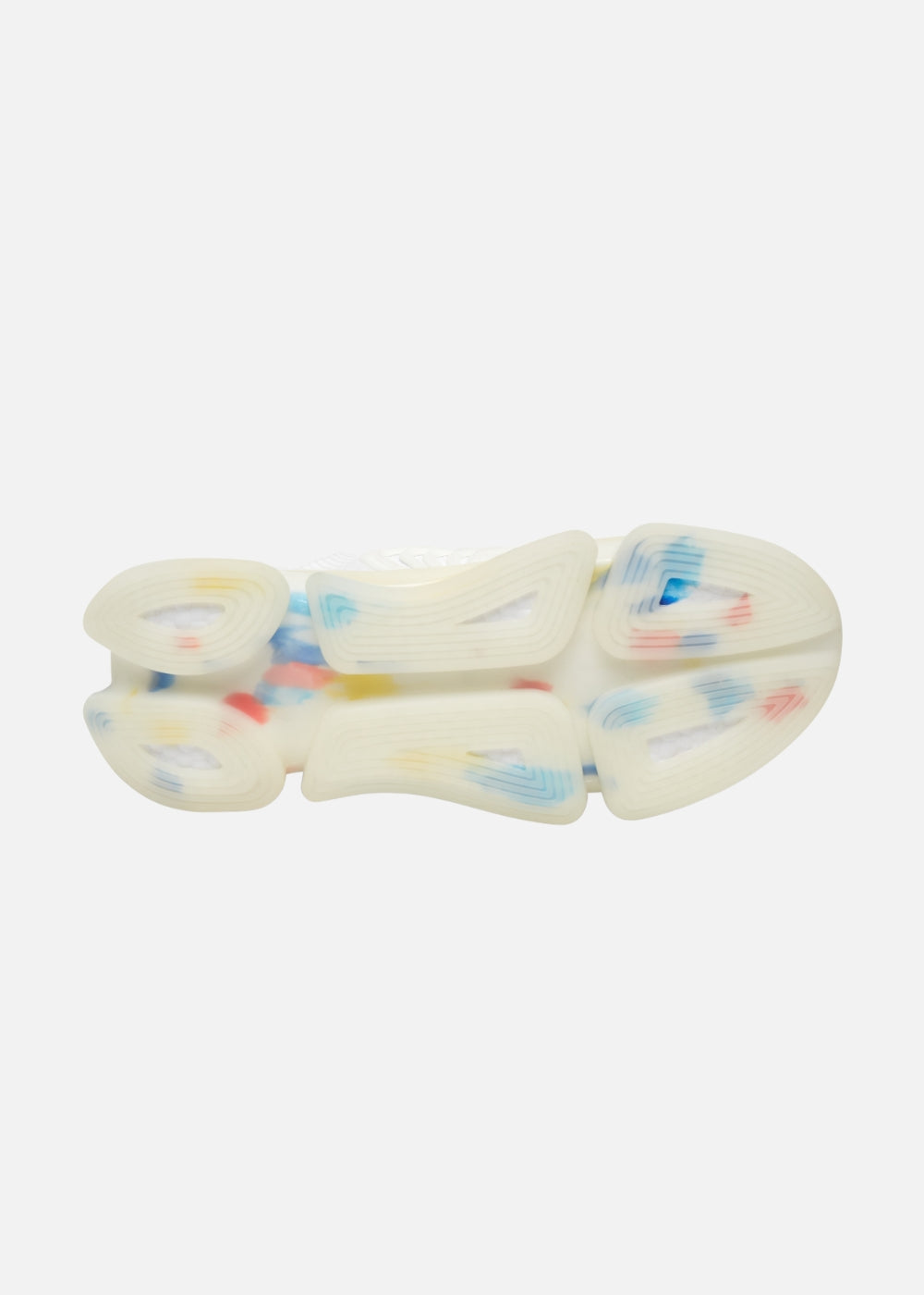 Bottom view of transparent sole – women’s white sneakers with clear outsole and urban streetwear style