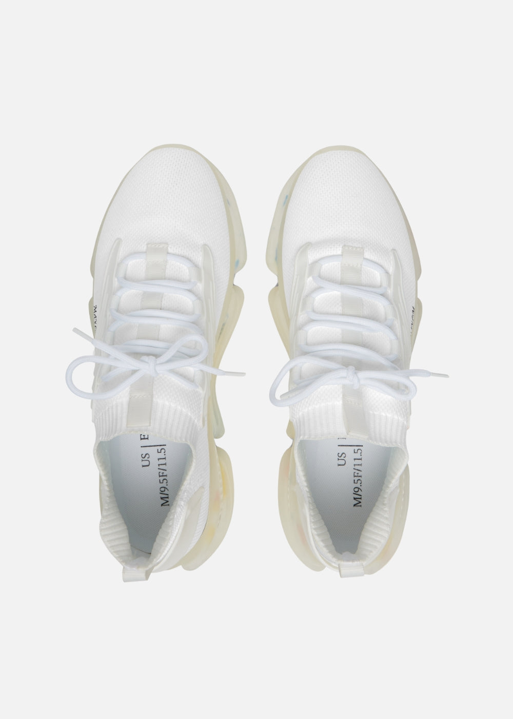 Top view of SoulStride white sneakers – trendy everyday shoes with lightweight build and clean design for women
