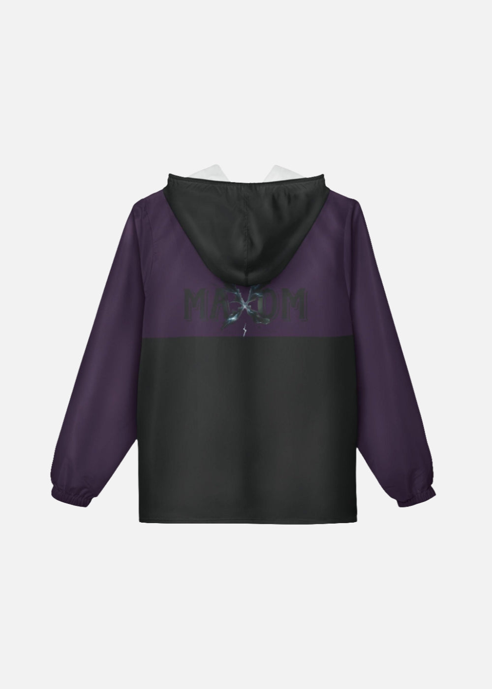 Back view of vintage windbreaker – wind-resistant unisex jacket with bold lightning design and retro aesthetic