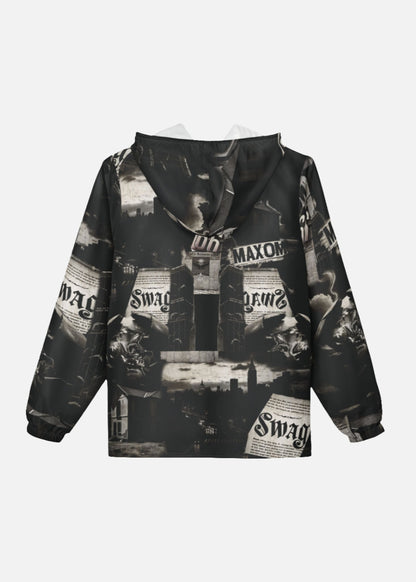 Back view of retro streetwear windbreaker – vintage 90s color-block design with a bold edge. Lightweight outerwear perfect for transitional weather and everyday style.

