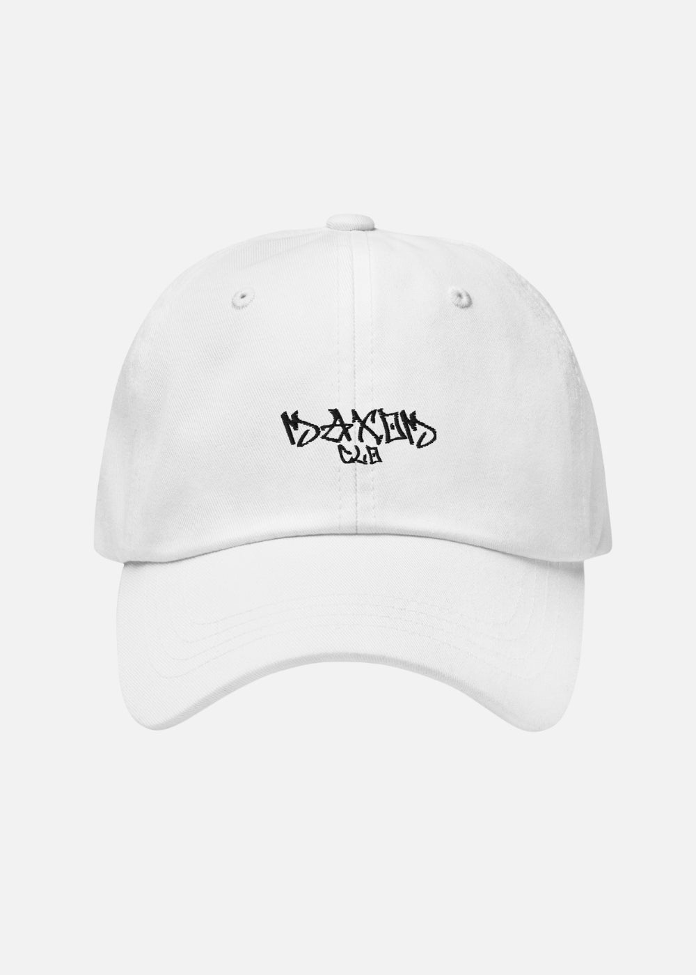 White minimalist low-profile baseball cap – breathable chino cotton twill construction for clean urban streetwear style.

